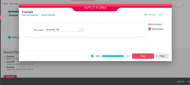 Input form with file name